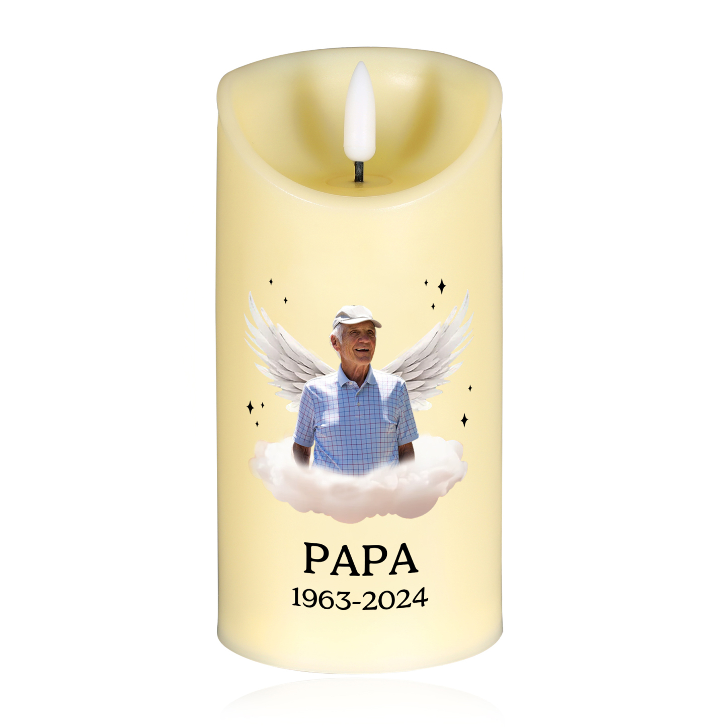 Personalisierbares Foto & Name & Datum Papa LED-Gedenk-Kerze – Dein Licht wird immer in meinem Herzen leuchten