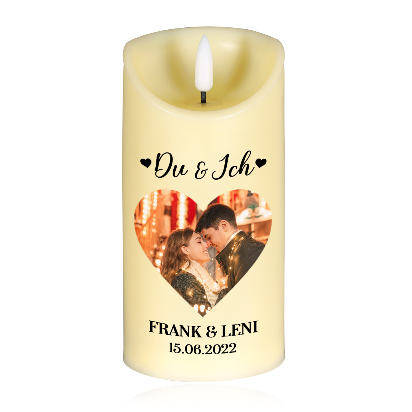 Personalisierte 2 Namen & Foto & Datum LED-Kerze -Ich liebe dich für immer und ewig- Ein warmes Geschenk für Paar