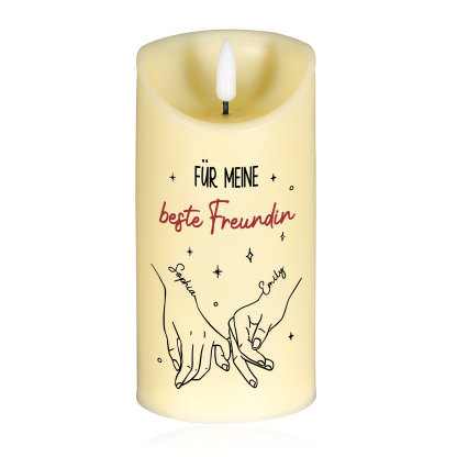 Personalisierbare 2 Namen Hand-in-Hand LED-Kerze – Unsere Freundschaft ist endlos – Elektronische Freundschafts-Kerze für Beste Freundin