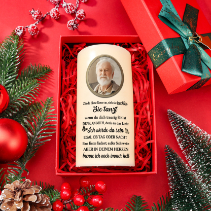 Personalisierbares Foto & Name & Datum LED Gedenk-Kerze mit Schmetterlings & Gänseblümchen – Ich werde da sein, egal ob Tag oder Nacht