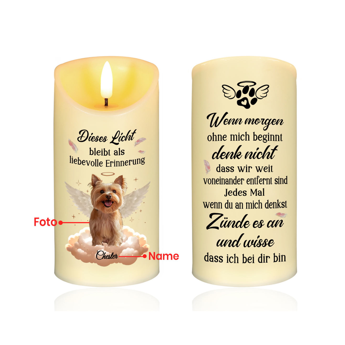 Personalisierbarer 1 Name & Foto Haustier LED-Gedenk-Kerze – Dieses Licht bleibt als liebevolle Erinnerung 