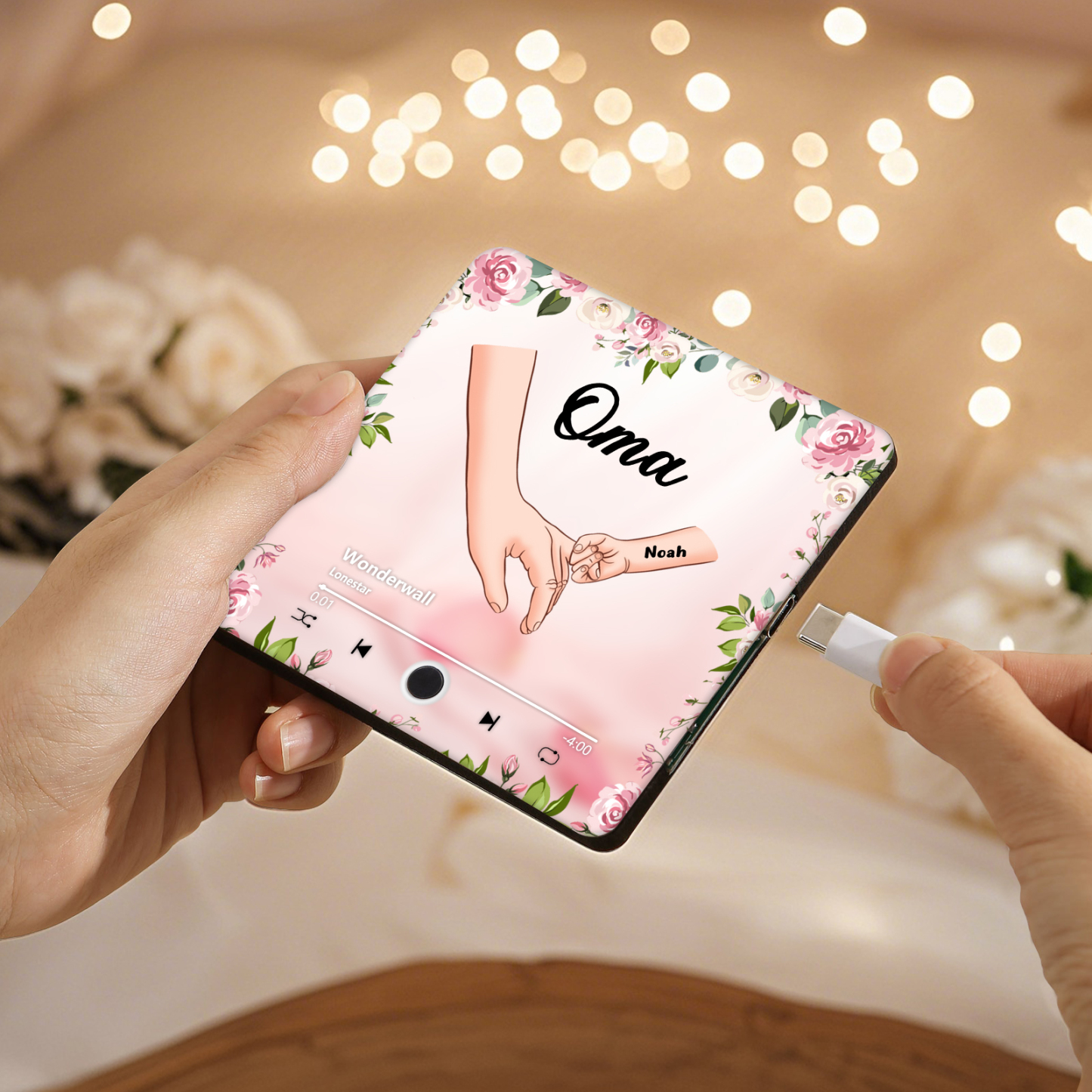 Personalisiertes 1 Name & Text & Lied Rosa Acryl Kühlschrankmagnet mit Musikfunktion