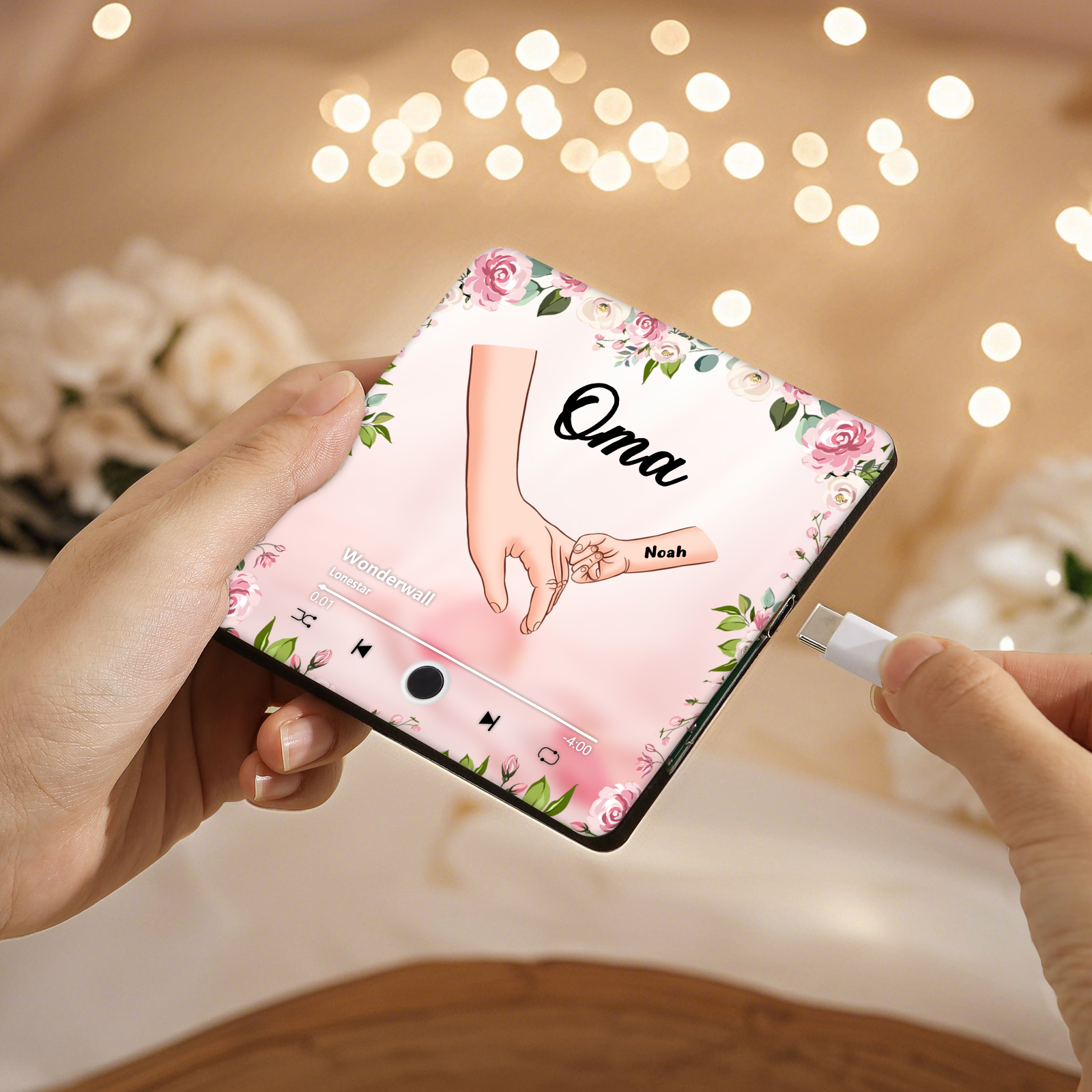 Personalisiertes 1 Name & Text & Lied Rosa Acryl Kühlschrankmagnet mit Musikfunktion