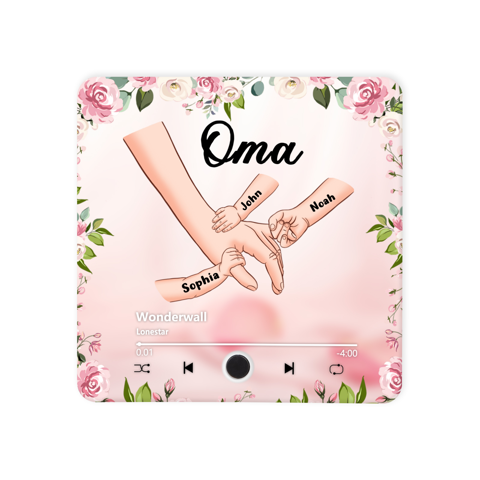 Personalisiertes 3 Namen & Text & Lied Rosa Acryl Kühlschrankmagnet mit Musikfunktion