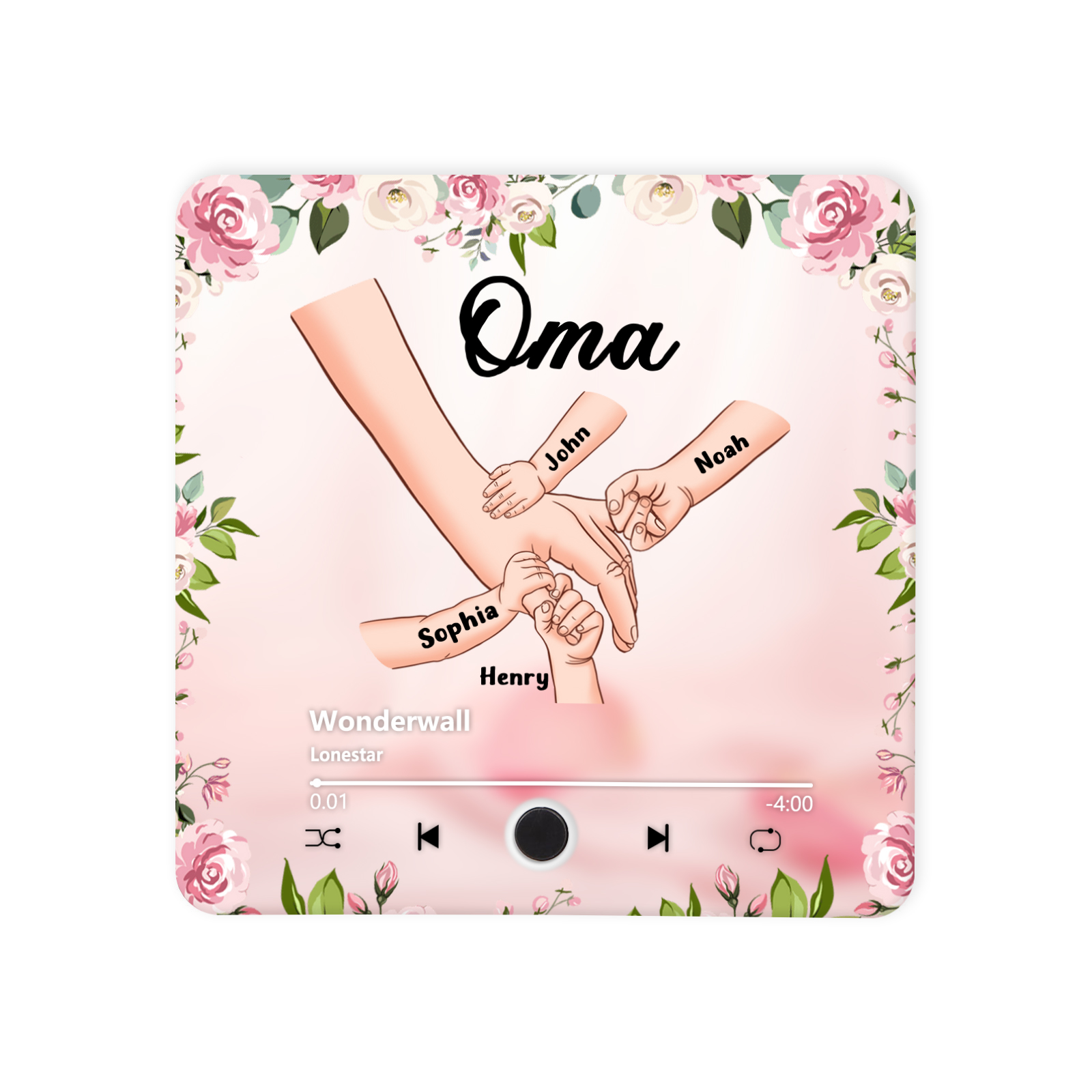 Personalisiertes 4 Namen & Text & Lied Rosa Acryl Kühlschrankmagnet mit Musikfunktion