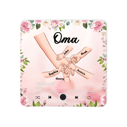 Personalisiertes 5 Namen & Text & Lied Rosa Acryl Kühlschrankmagnet mit Musikfunktion