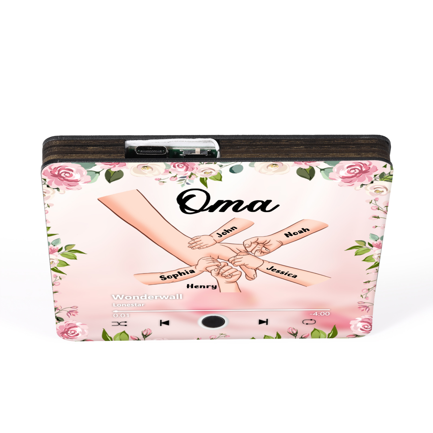 Personalisiertes 5 Namen & Text & Lied Rosa Acryl Kühlschrankmagnet mit Musikfunktion