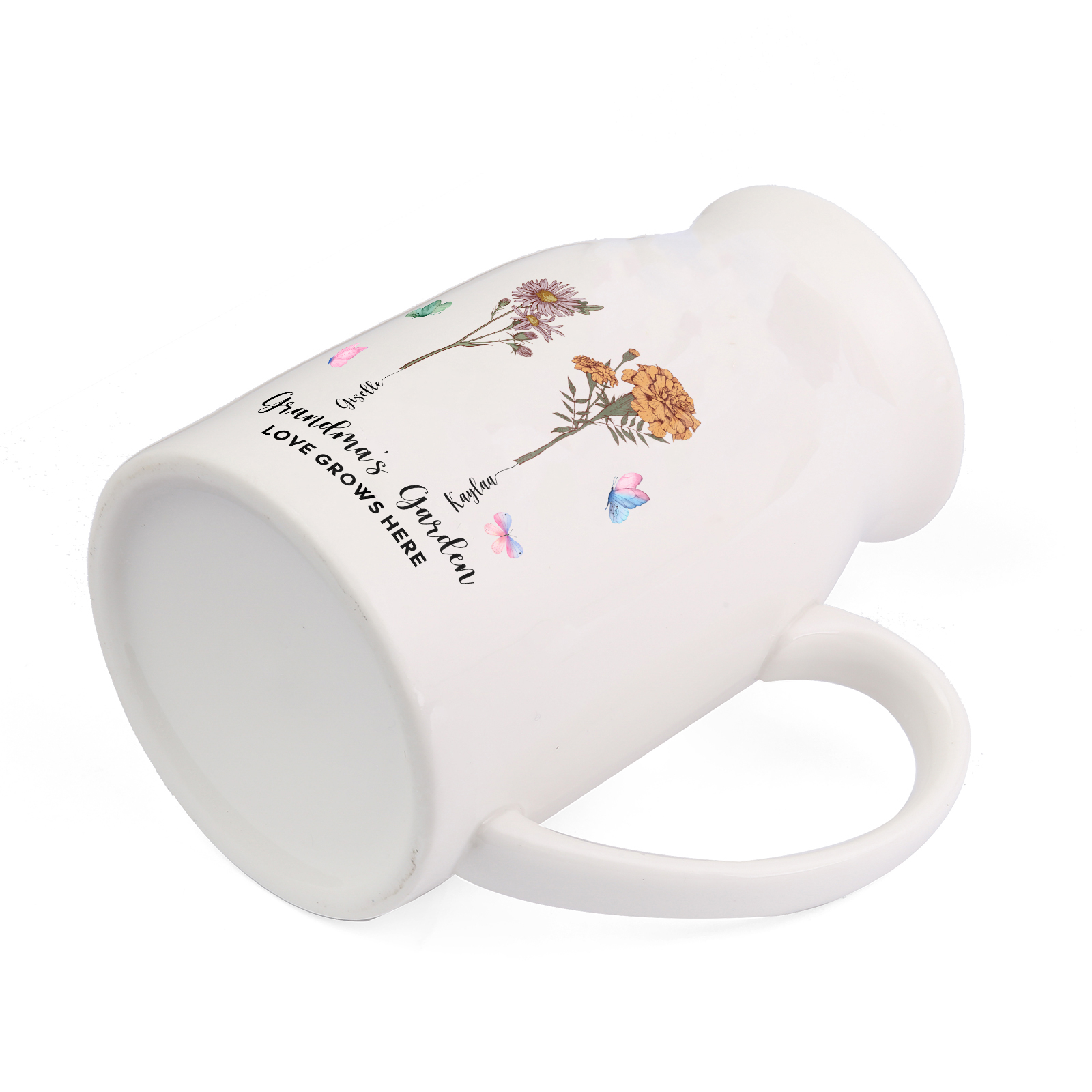 Personalisiertet 2 Namen & Blumen & 2 Texte Gießvase mit Henkel Familie Vase