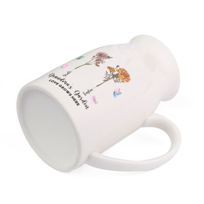 Personalisiertet 2 Namen & Blumen & 2 Texte Gießvase mit Henkel Familie Vase