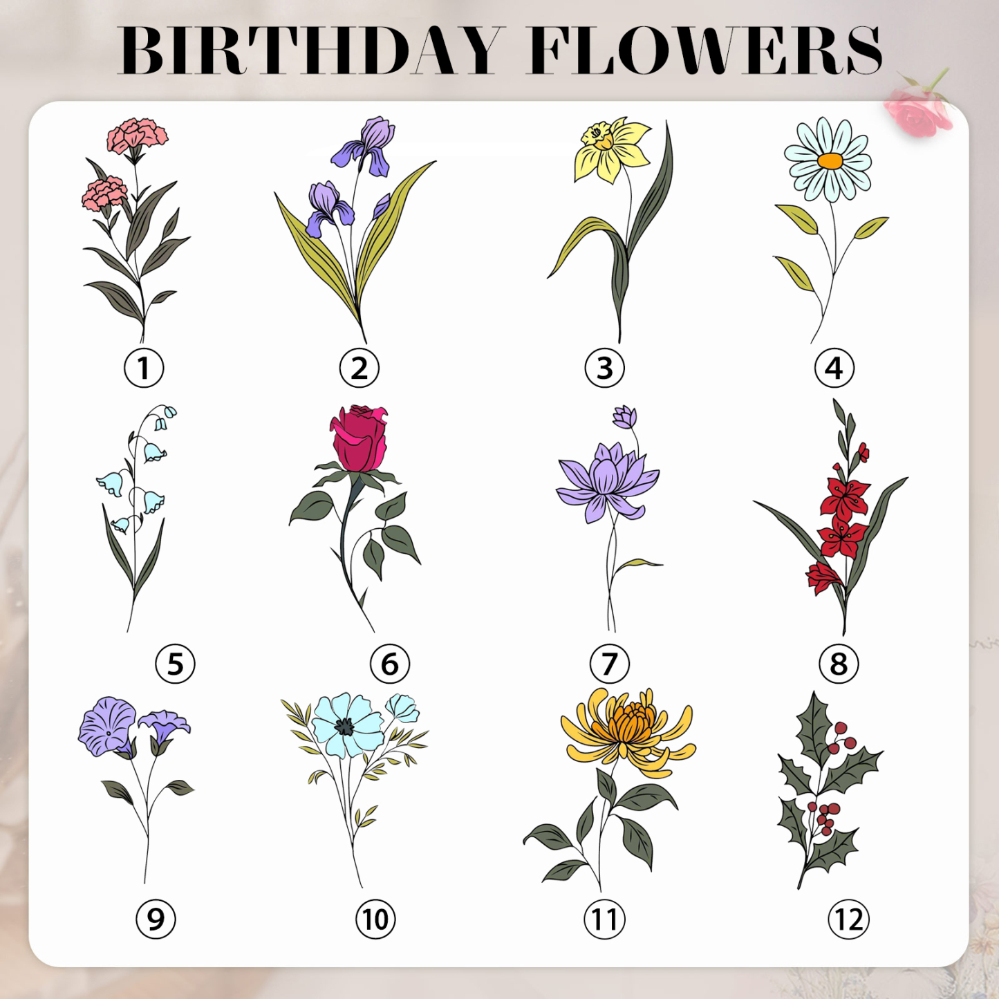 Personalisierte 3 Namen & Blumen & 2 Texte Gießvase mit Henkel Familie Vase