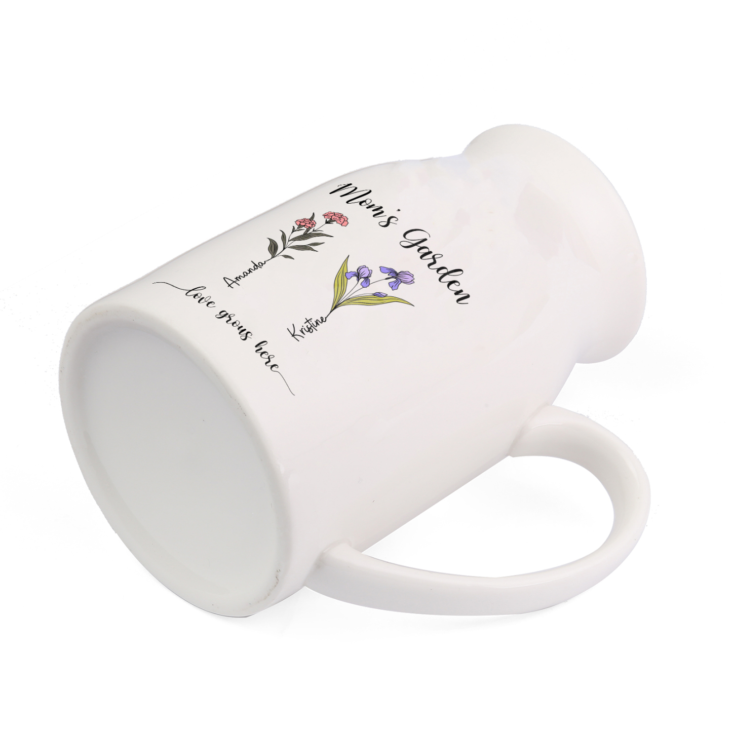 Personalisierte 2 Namen & Blumen & 2 Texte Gießvase mit Henkel Familie Vase