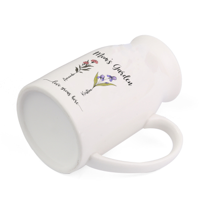 Personalisierte 2 Namen & Blumen & 2 Texte Gießvase mit Henkel Familie Vase