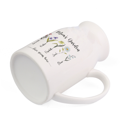 Personalisierte 5 Namen & Blumen & 2 Texte Gießvase mit Henkel Familie Vase