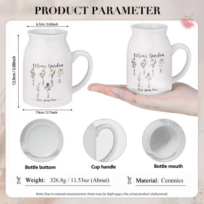 Personalisierte 6 Namen & Blumen & 2 Texte Gießvase mit Henkel Familie Vase
