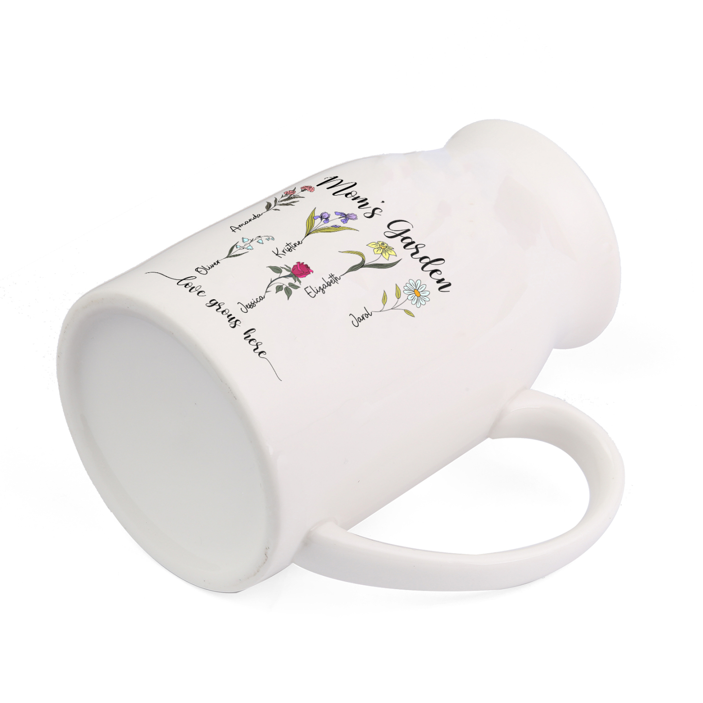 Personalisierte 6 Namen & Blumen & 2 Texte Gießvase mit Henkel Familie Vase