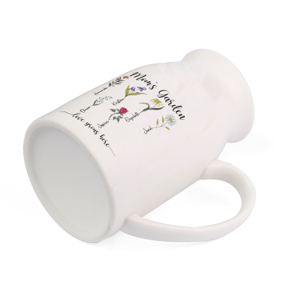 Personalisierte 6 Namen & Blumen & 2 Texte Gießvase mit Henkel Familie Vase