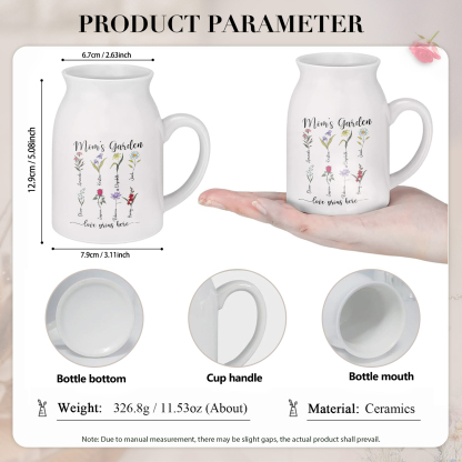 Personalisierte 8 Namen & Blumen & 2 Texte Gießvase mit Henkel Familie Vase