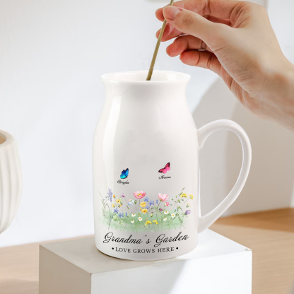 Personalisierte 2 Namen & Muster & 2 Texte Blumen Gießvase mit Henkel Familie Vase-Pefektes Geschenk für Familien