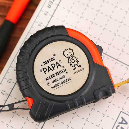 Personalisierbare 1-6 Namen Maßband mit Faust-Motiven in Orange – Bester Papa aller Zeiten – Praktisches Geschenk für Papa Vater