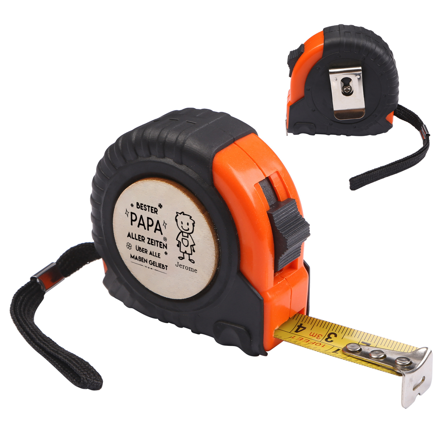 Personalisierbare 1-6 Namen Maßband mit Faust-Motiven in Orange – Bester Papa aller Zeiten – Praktisches Geschenk für Papa Vater