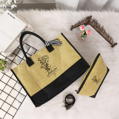 Personalisierter 1 Name & Geburtsblume Khaki Polyester-Handtasche