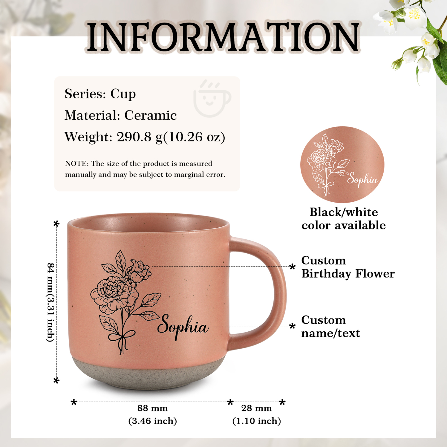 Tasse - Personalisierter Name & Geburtsblume Keramikbecher Geschenk für Oma