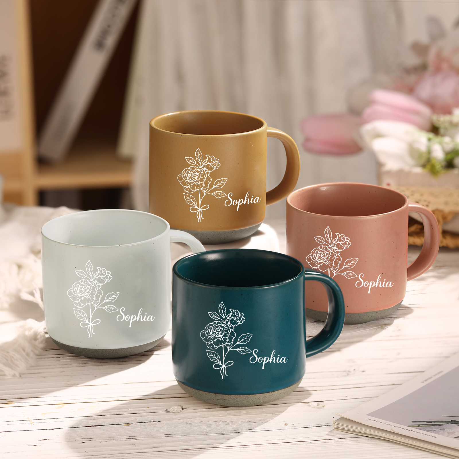 Tasse - Personalisierter Name & Geburtsblume Keramikbecher Geschenk für Oma