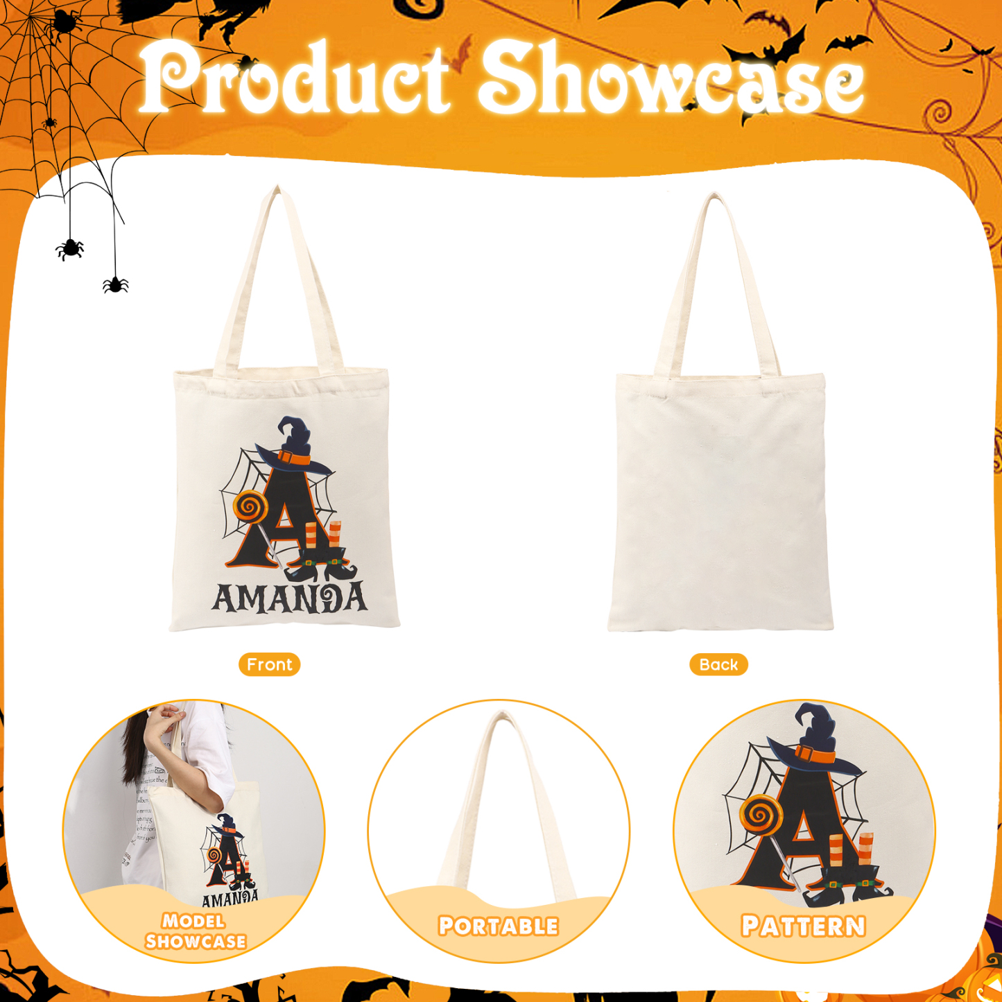 Personalisierter1 Name & Buchstabe Halloween Tasche Süßes Oder Saures Süßigkeiten Leinwand Tasche