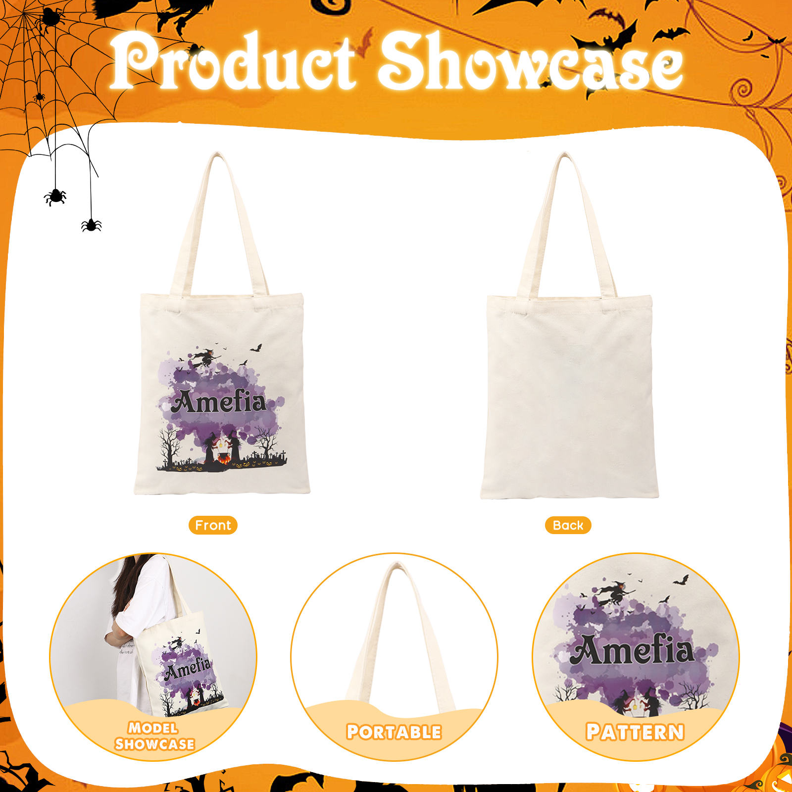 ]Personalisierter 1 Name Halloween Tasche Süßes Oder Saures Süßigkeiten Leinwand Tasche 