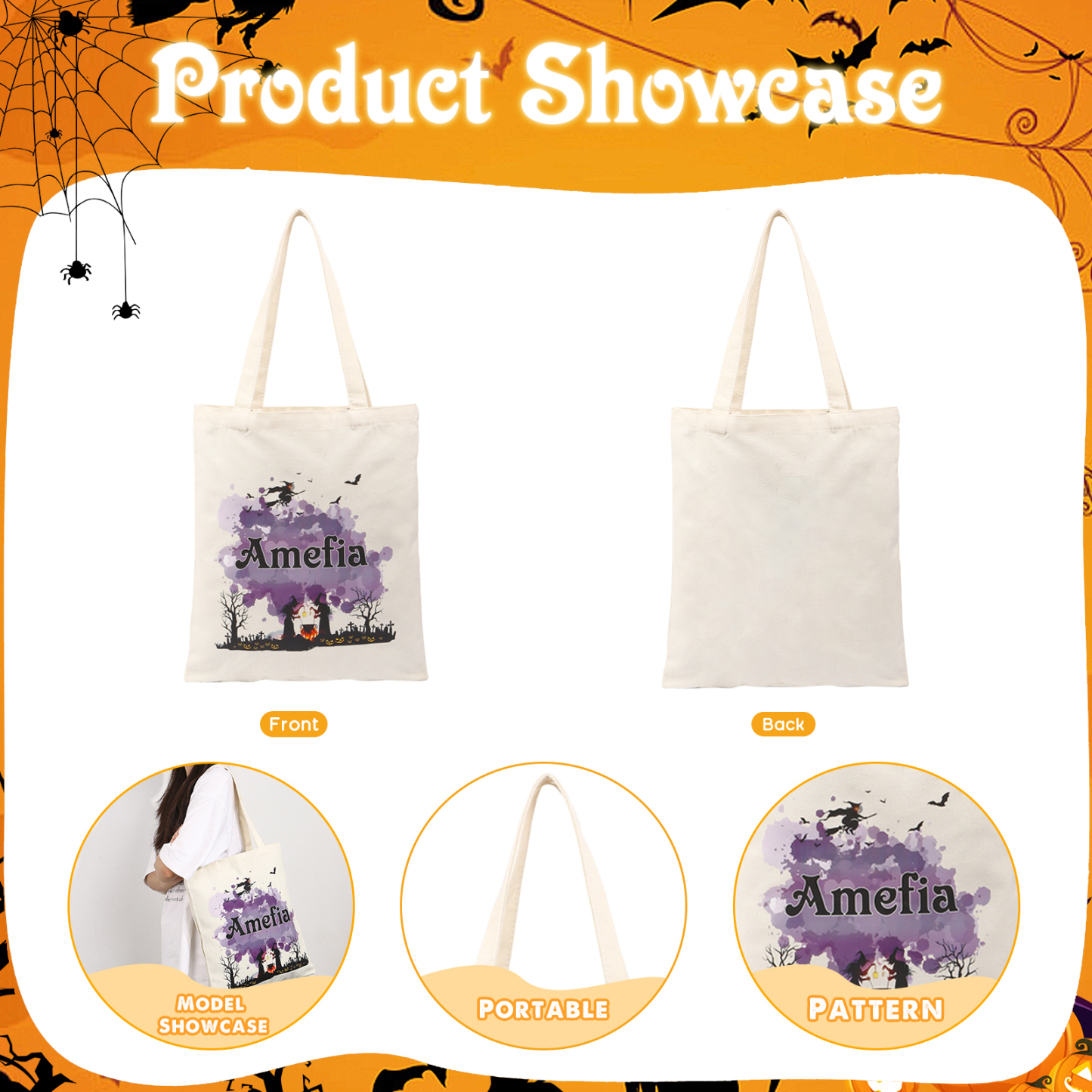 ]Personalisierter 1 Name Halloween Tasche Süßes Oder Saures Süßigkeiten Leinwand Tasche 