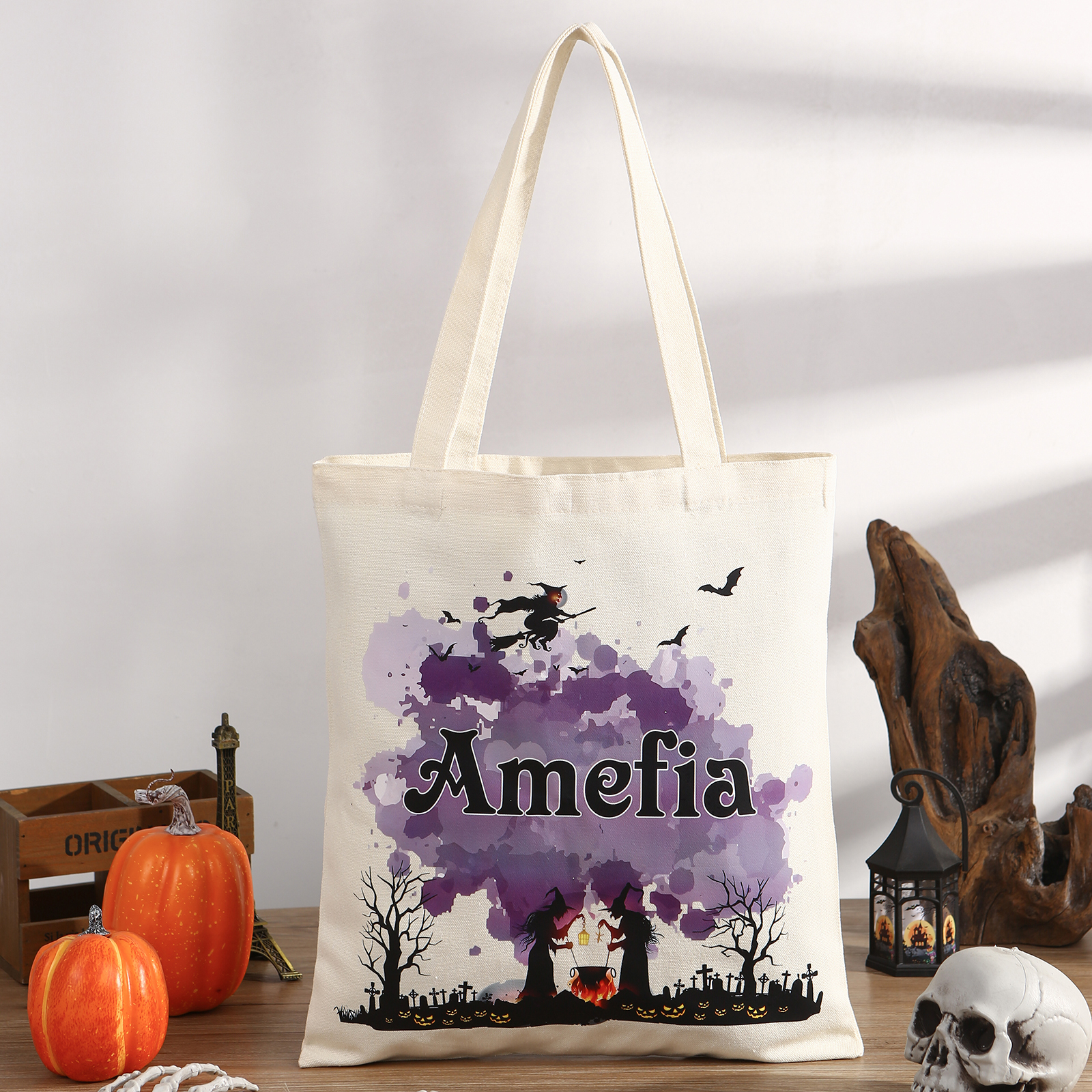 ]Personalisierter 1 Name Halloween Tasche Süßes Oder Saures Süßigkeiten Leinwand Tasche 