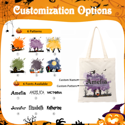 ]Personalisierter 1 Name Halloween Tasche Süßes Oder Saures Süßigkeiten Leinwand Tasche 