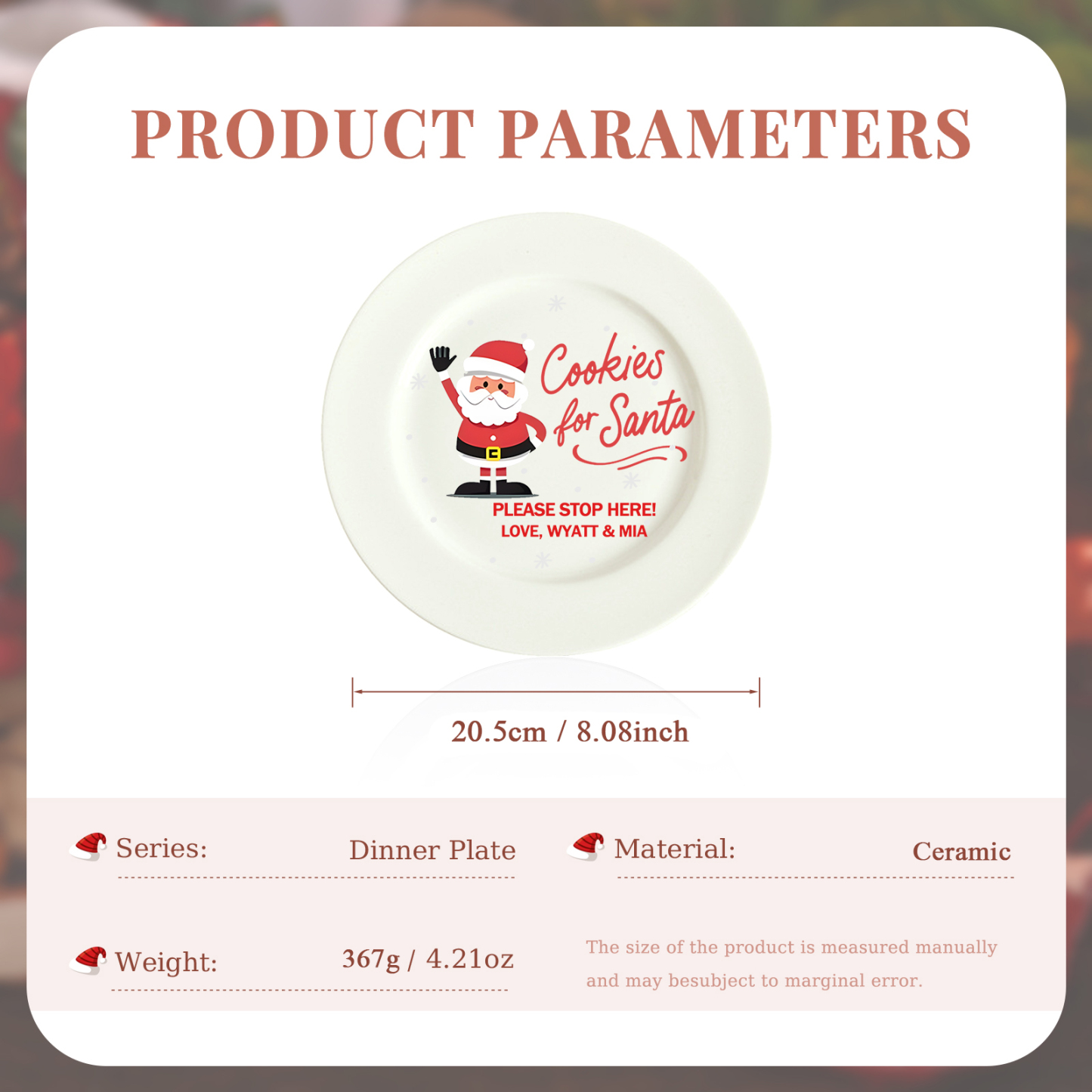 Personalisierter Name & Foto & Text & Datum & Buchstabe keramik Weihnachts-teller – mit 6 verschiedenen Motiven