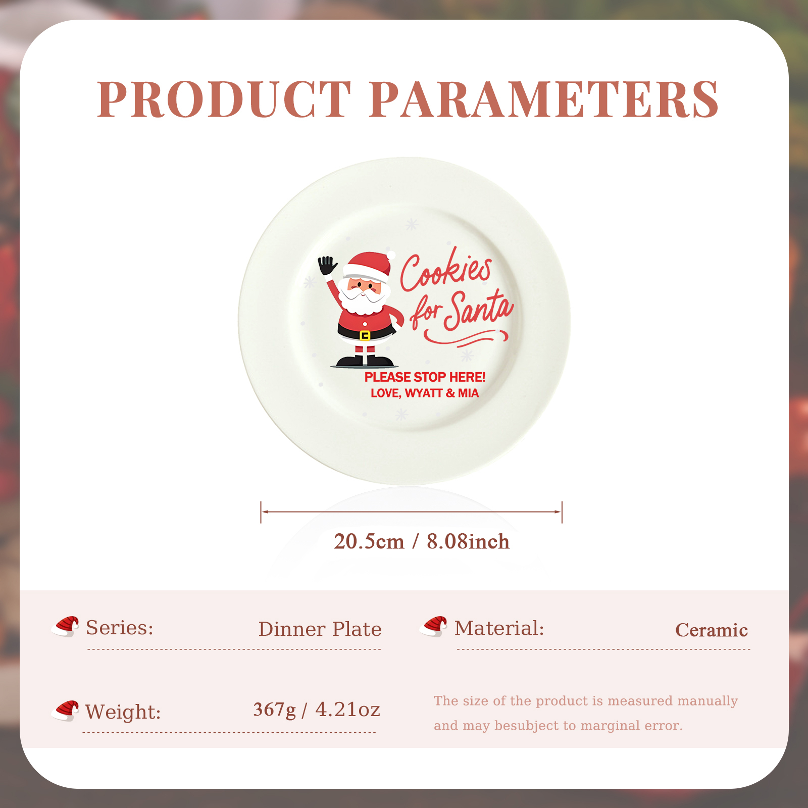 Personalisierter Name & Foto & Text & Datum & Buchstabe keramik Weihnachts-teller – mit 6 verschiedenen Motiven