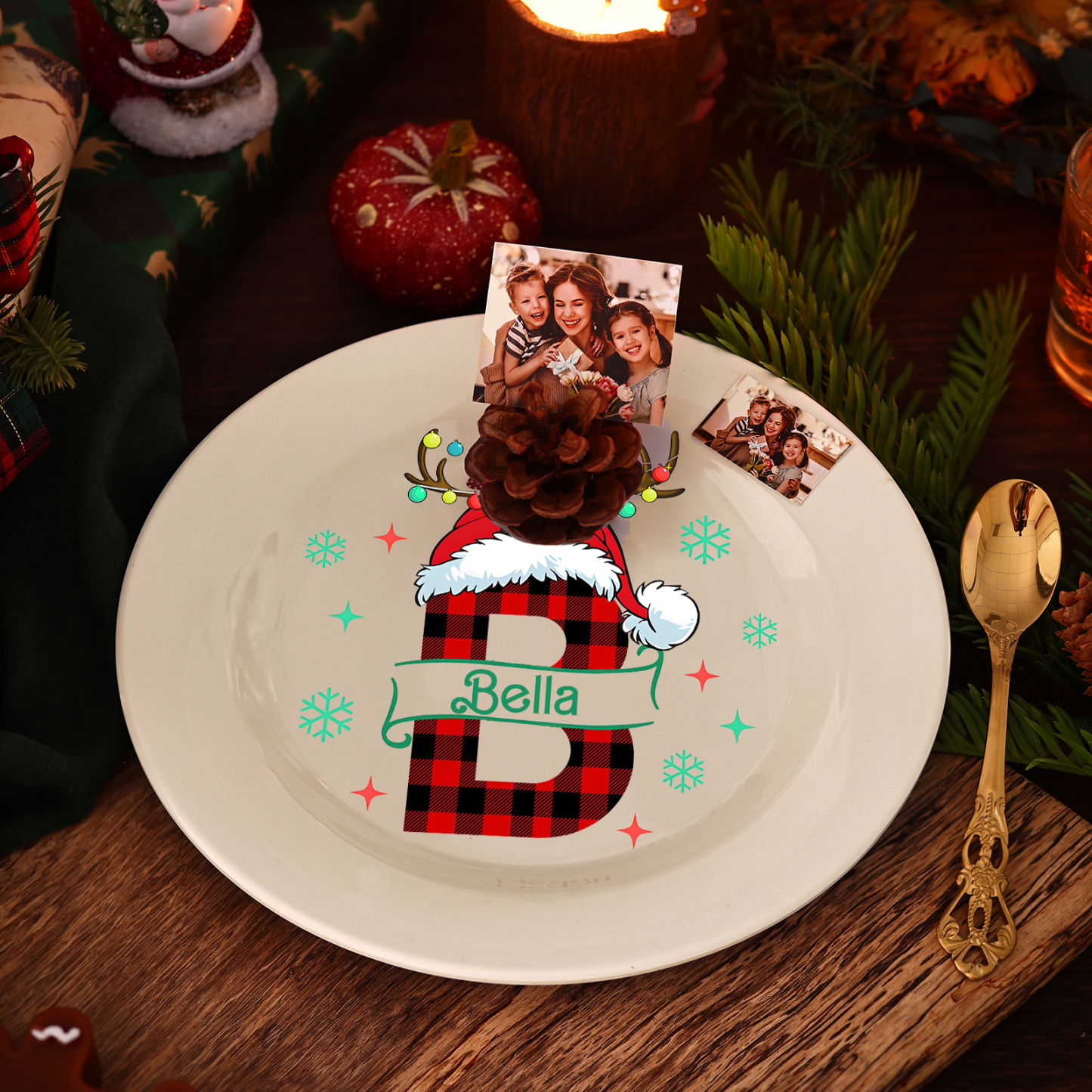 Personalisierter Name & Foto & Text & Datum & Buchstabe keramik Weihnachts-teller – mit 6 verschiedenen Motiven