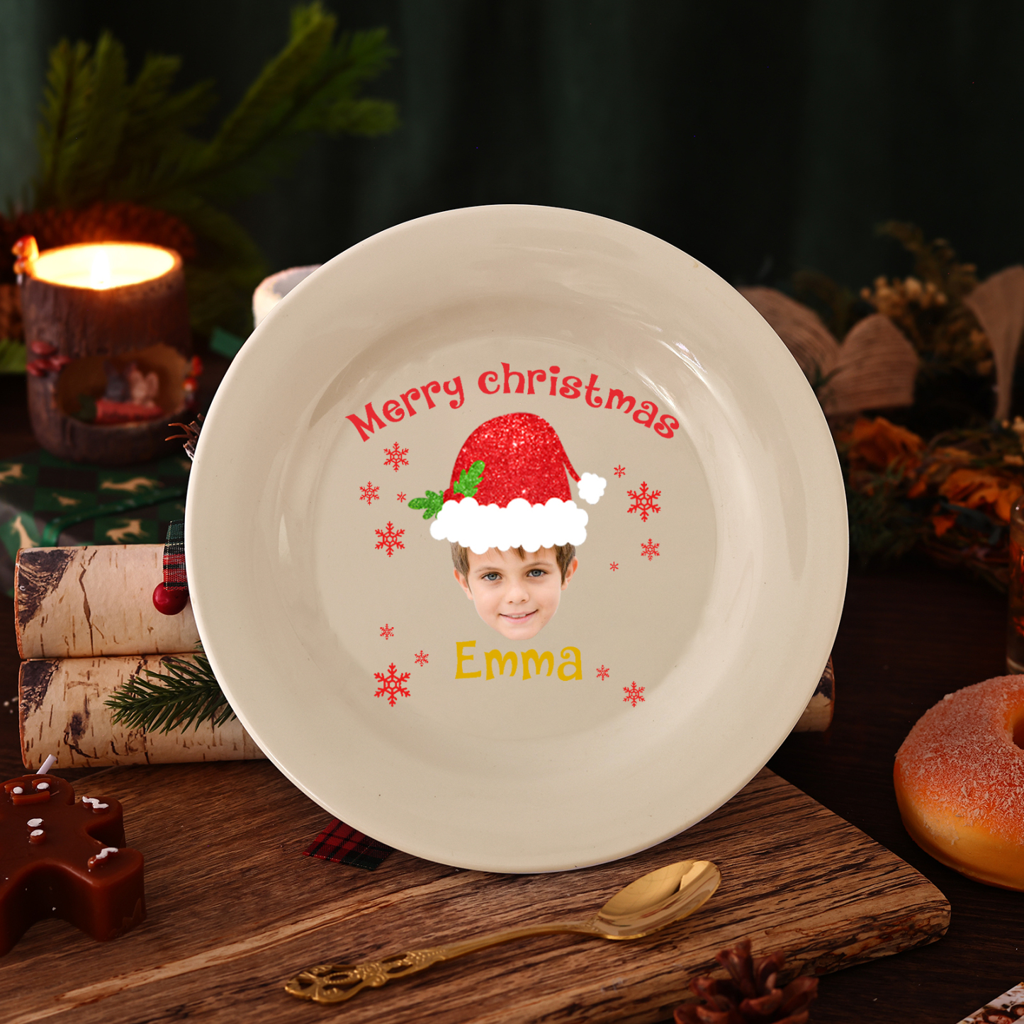 Personalisierter Name & Foto & Text & Datum & Buchstabe keramik Weihnachts-teller – mit 6 verschiedenen Motiven