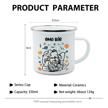 Personalisierte 8 Namen & Text Bären-Emaille Tasse - Geschenk zum Großelterntag für Oma Großmutter