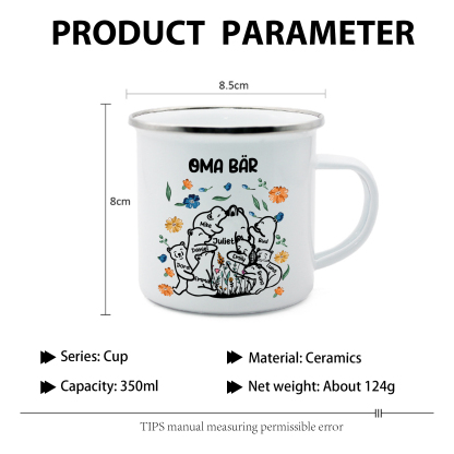 Personalisierte 9 Namen & Text Bären-Emaille Tasse - Geschenk zum Großelterntag für Oma Großmutter