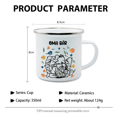 Personalisierte 10 Namen & Text Bären-Emaille Tasse - Geschenk zum Großelterntag für Oma Großmutter
