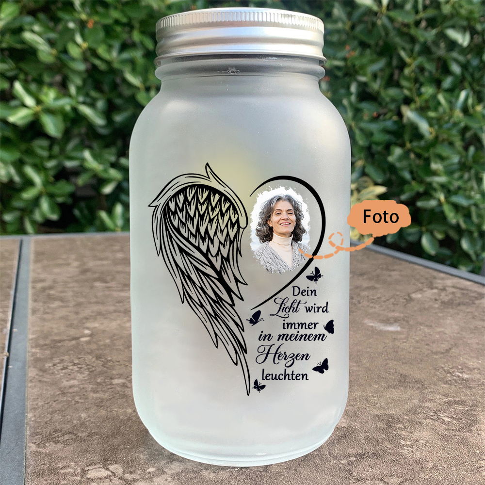 Personalisierter 1 Name Herz & Flügel Licht-Dein Licht wird immer in meinem Herzen leuchten-Gedenken Glasflaschen Weihnachten Licht Familie
