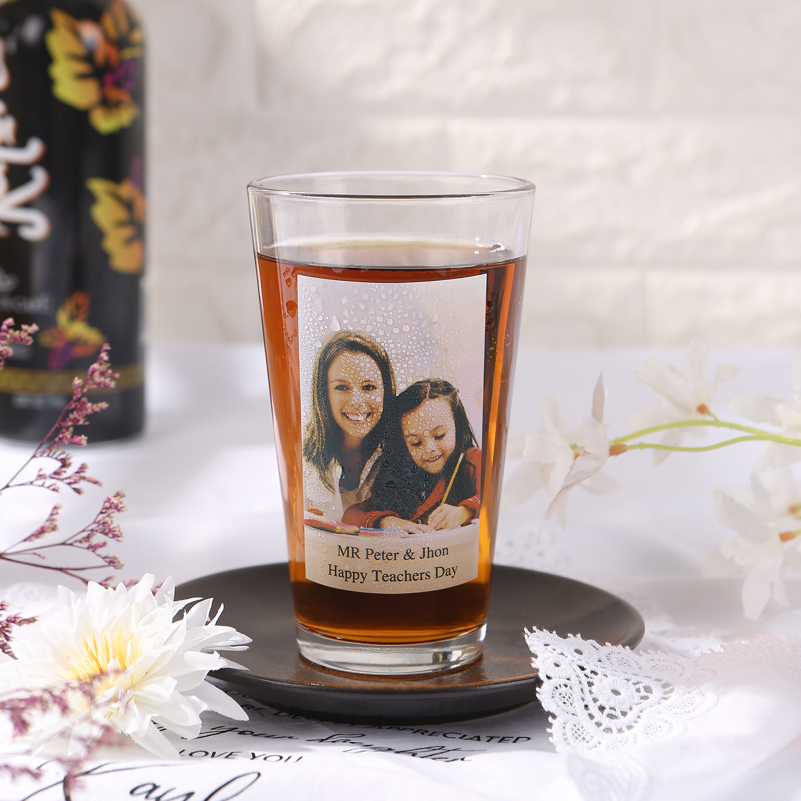 Personalisiertes 1 Foto & Text Glasbecher – individuelles Glastasse für besondere Momente