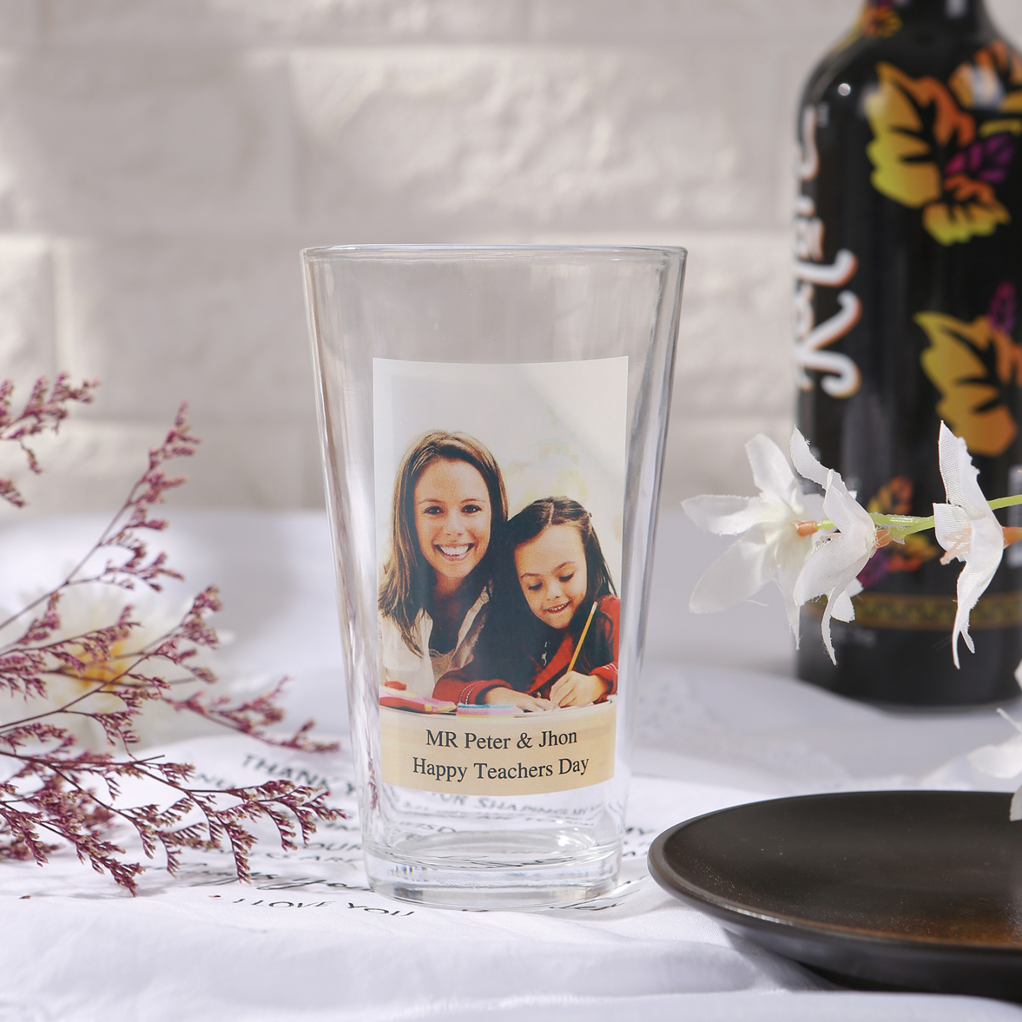 Personalisiertes 1 Foto & Text Glasbecher – individuelles Glastasse für besondere Momente