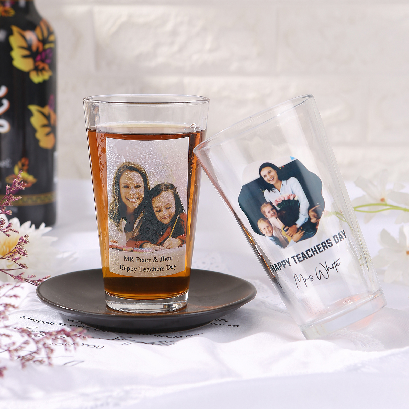 Personalisiertes 1 Foto & Text Glasbecher – individuelles Glastasse für besondere Momente