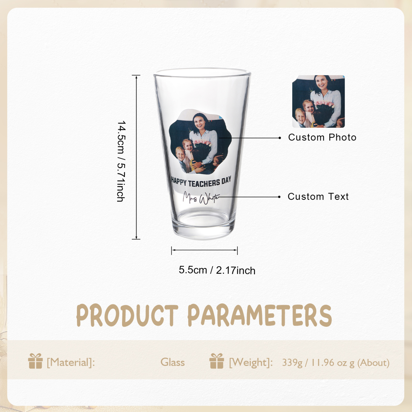 Personalisiertes 1 Foto & Text Glasbecher – individuelles Glastasse für besondere Momente