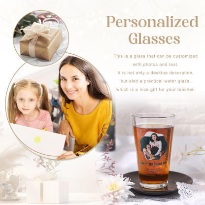 Personalisiertes 1 Foto & Text Glasbecher – individuelles Glastasse für besondere Momente