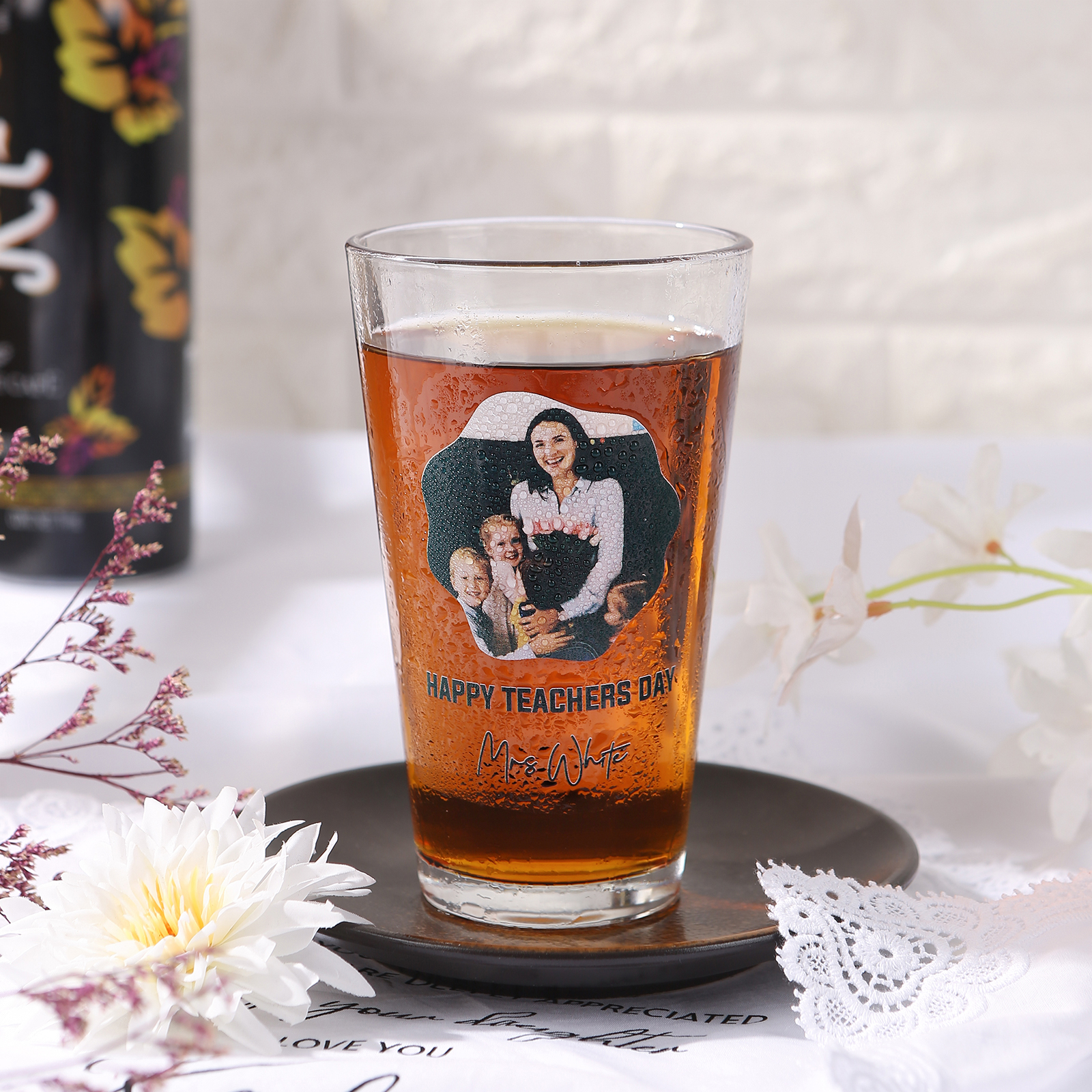 Personalisiertes 1 Foto & Text Glasbecher – individuelles Glastasse für besondere Momente