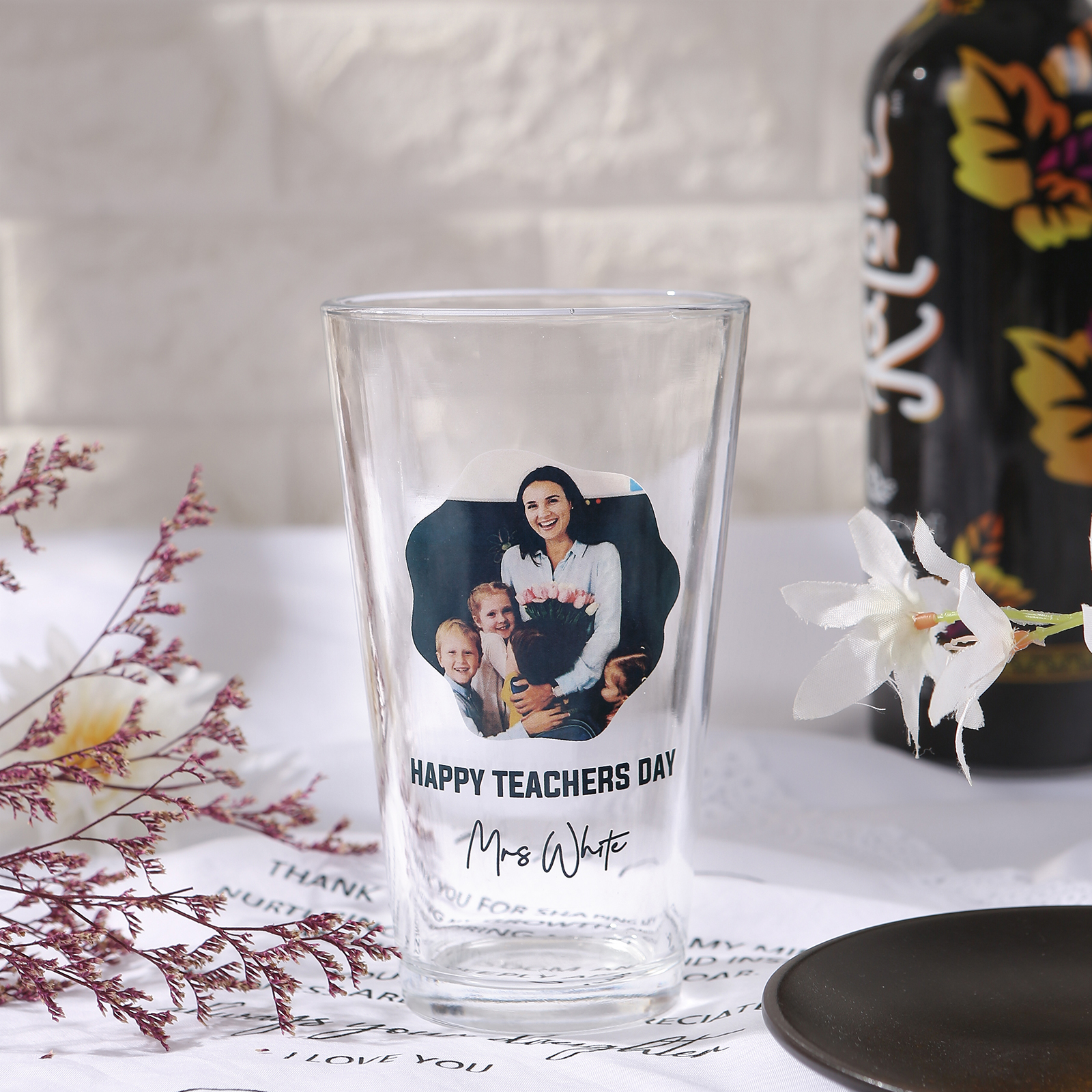 Personalisiertes 1 Foto & Text Glasbecher – individuelles Glastasse für besondere Momente