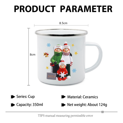 Emaille Tasse –Personalisierte 3 Namen & Jahr Weihnachts-Emaille Becher für Familie