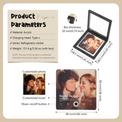 Personalisiertes 1 Foto & Lied Acryl Musik-Kühlschrankmagnet – Individuelles Geschenk für Paar