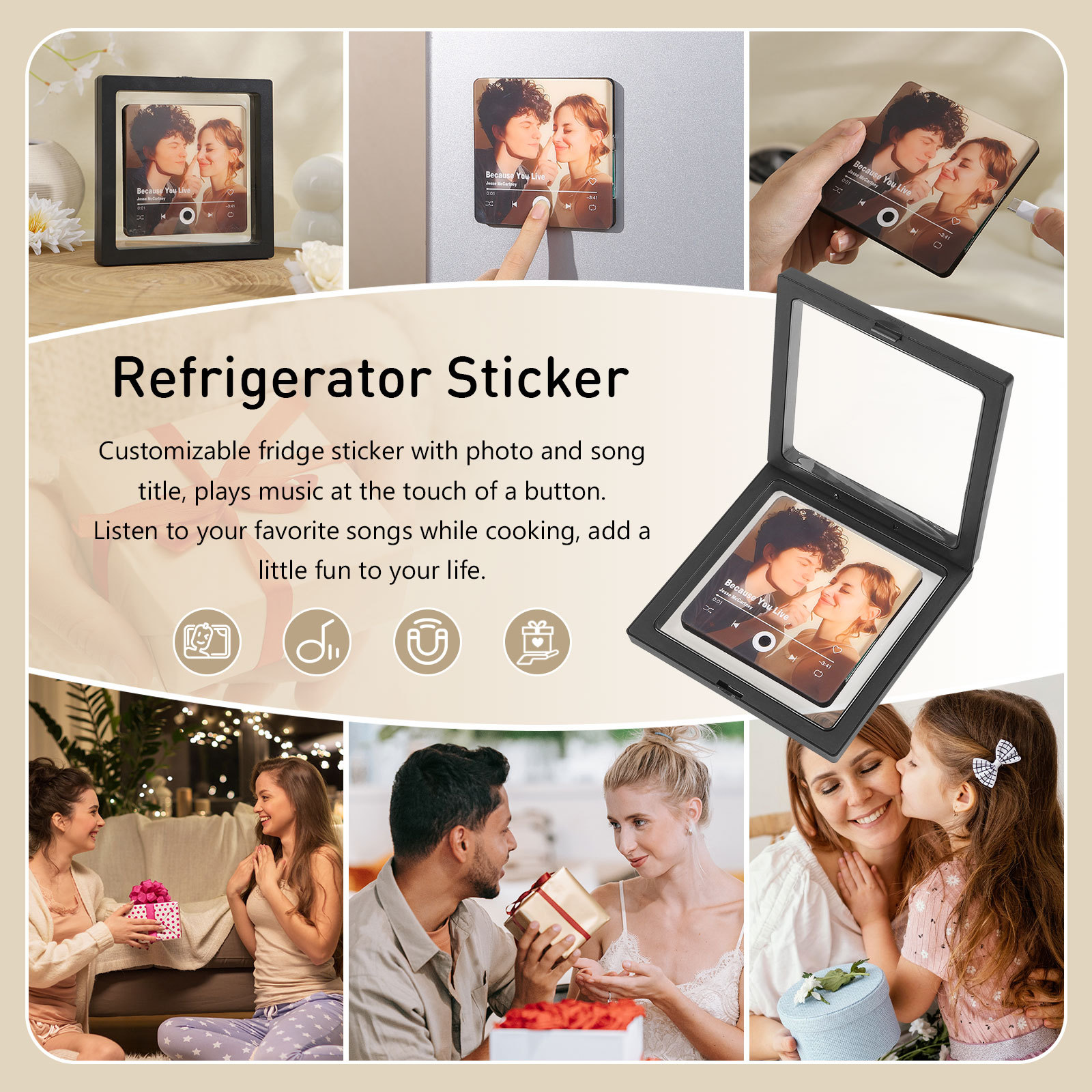Personalisiertes 1 Foto & Lied Acryl Musik-Kühlschrankmagnet – Individuelles Geschenk für Paar